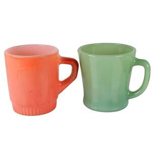 Fire-King Jadeite & Peach Lustre Mugs Anchor Hocking USA Milk Glass Vintage